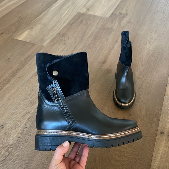 Fabianelli made in Italy Winter Boots Shearling Leather Black Sz 38 EU 7.5-8 US - Picture 1 of 15